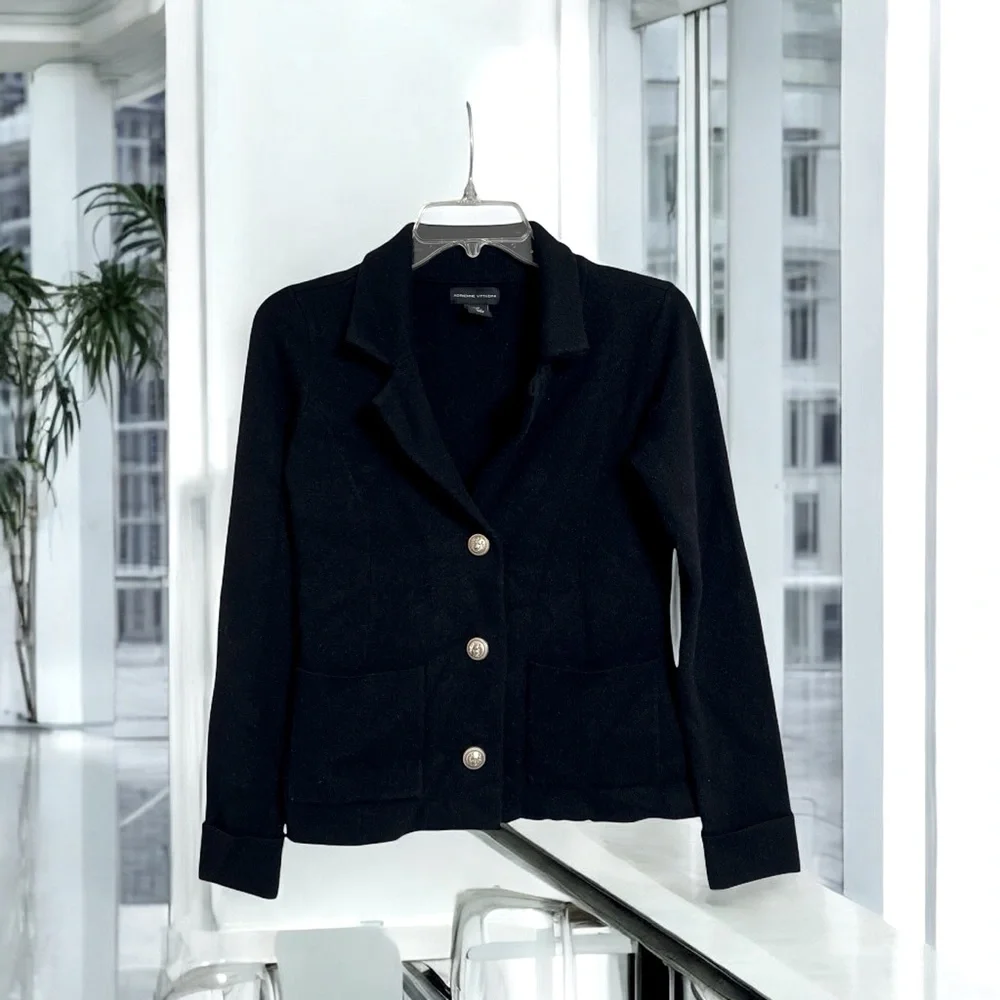 Adrianne Vittadini Black Jacket Viscose Blend Gold‎ Buttons Black